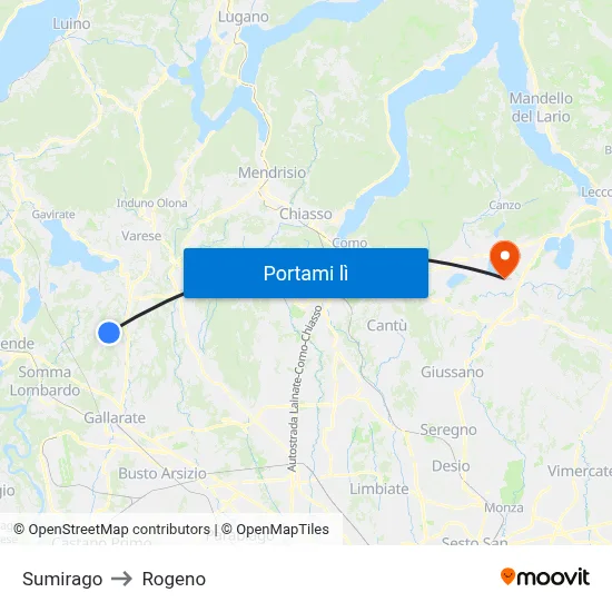 Sumirago to Rogeno map