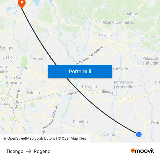 Ticengo to Rogeno map