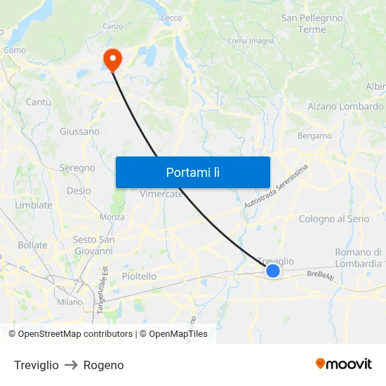 Treviglio to Rogeno map