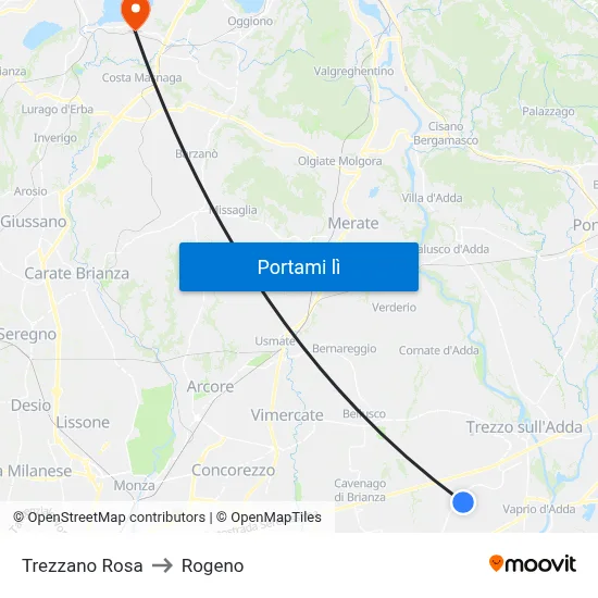 Trezzano Rosa to Rogeno map