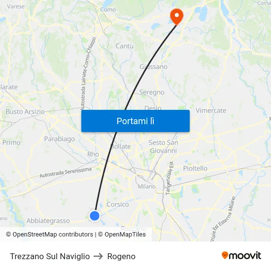 Trezzano Sul Naviglio to Rogeno map