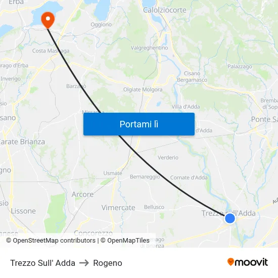 Trezzo Sull' Adda to Rogeno map