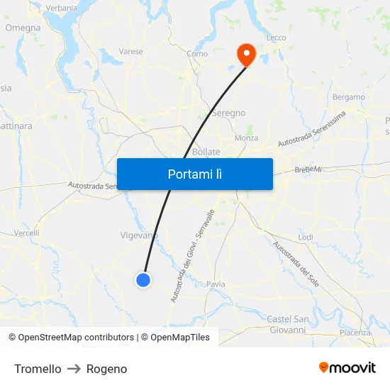Tromello to Rogeno map