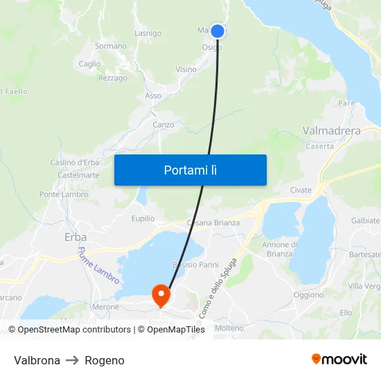 Valbrona to Rogeno map