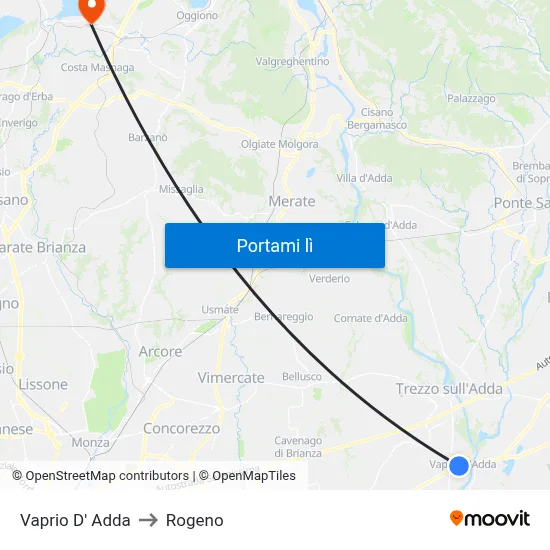 Vaprio D' Adda to Rogeno map