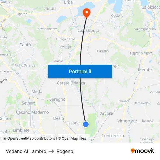 Vedano Al Lambro to Rogeno map
