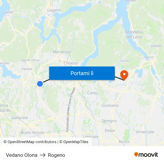 Vedano Olona to Rogeno map