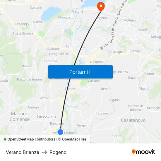 Verano Brianza to Rogeno map