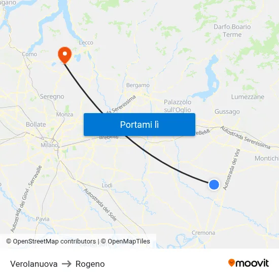 Verolanuova to Rogeno map