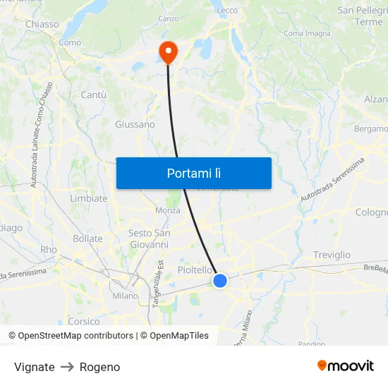 Vignate to Rogeno map