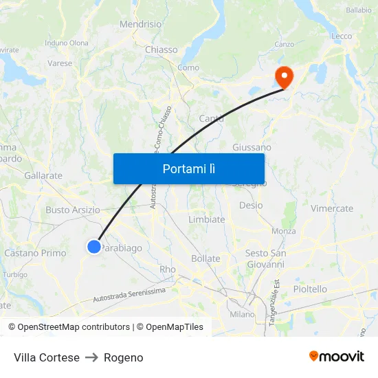 Villa Cortese to Rogeno map