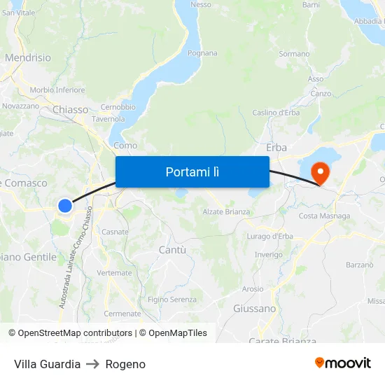 Villa Guardia to Rogeno map