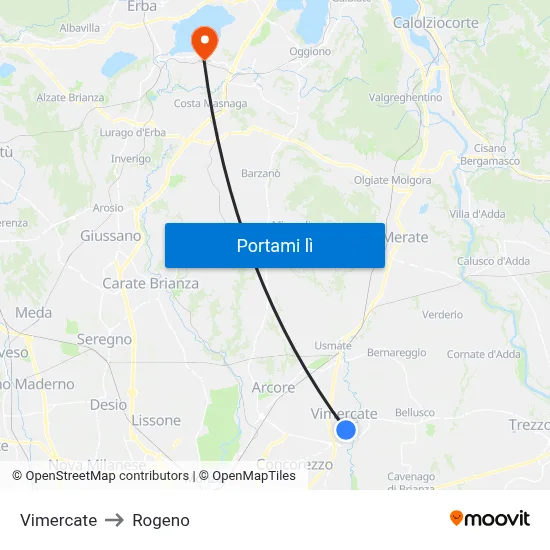Vimercate to Rogeno map