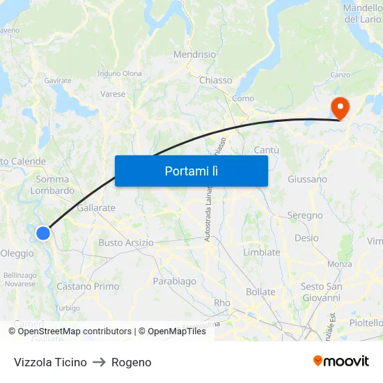 Vizzola Ticino to Rogeno map