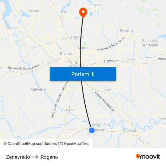 Zenevredo to Rogeno map