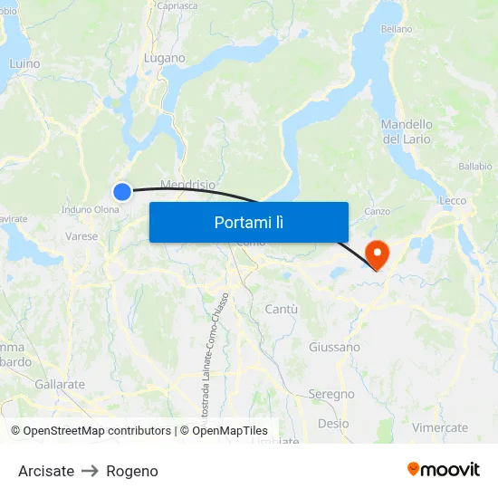 Arcisate to Rogeno map