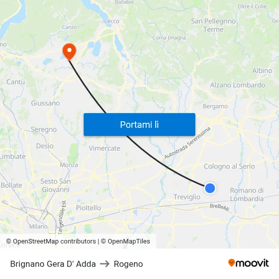 Brignano Gera D' Adda to Rogeno map