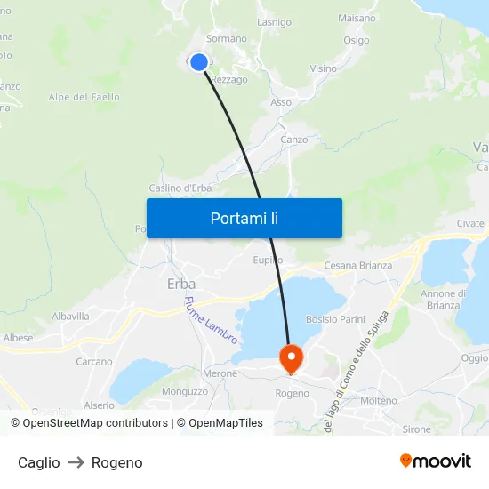Caglio to Rogeno map