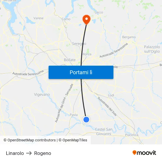 Linarolo to Rogeno map