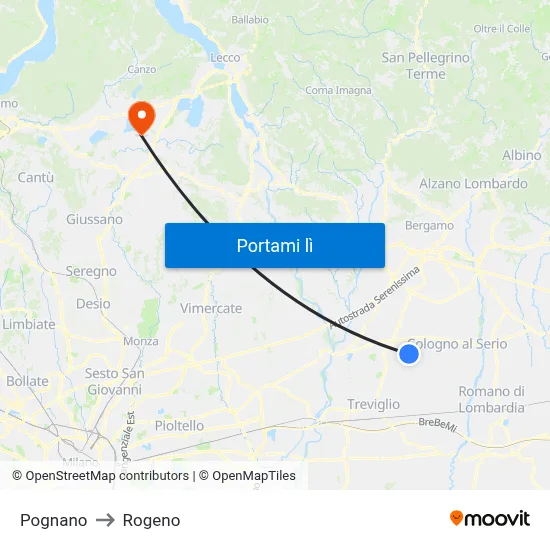 Pognano to Rogeno map