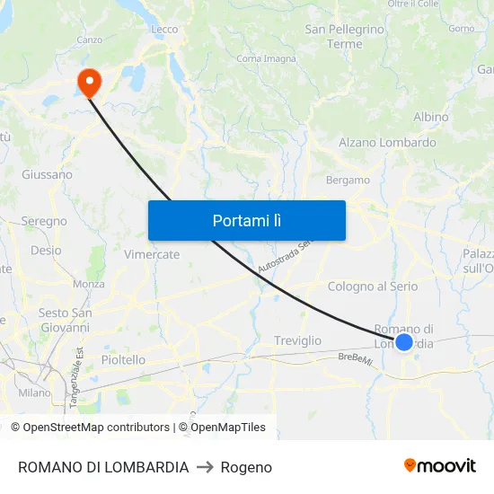 ROMANO DI LOMBARDIA to Rogeno map