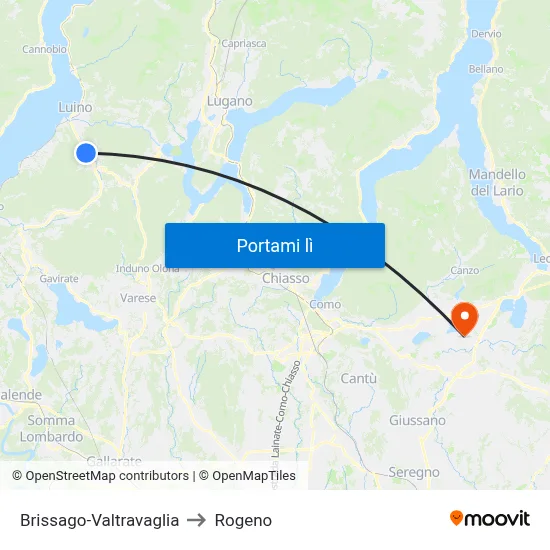 Brissago-Valtravaglia to Rogeno map
