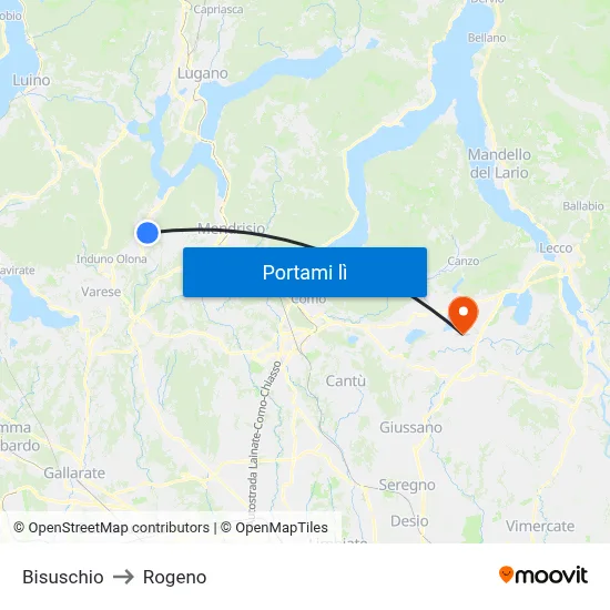 Bisuschio to Rogeno map