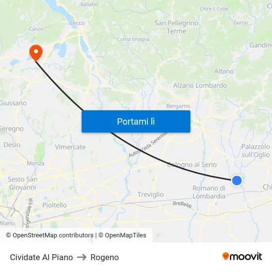 Cividate Al Piano to Rogeno map