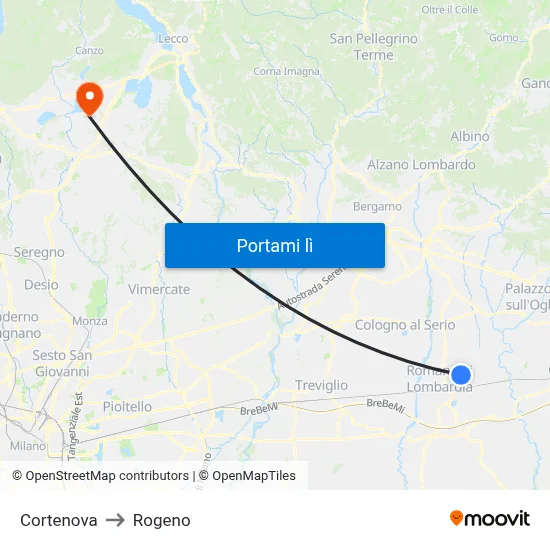 Cortenova to Rogeno map