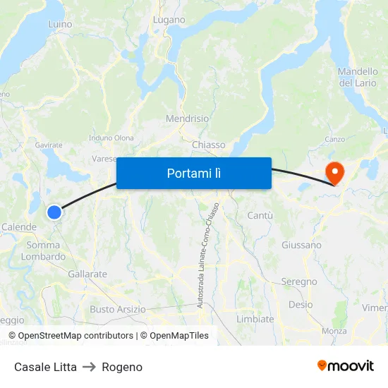 Casale Litta to Rogeno map