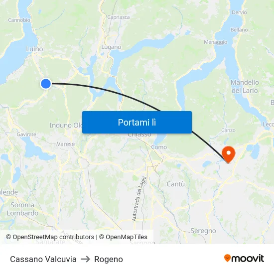 Cassano Valcuvia to Rogeno map