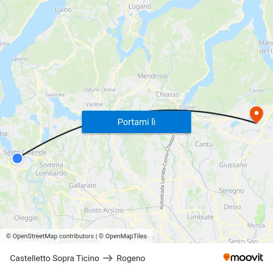 Castelletto Sopra Ticino to Rogeno map