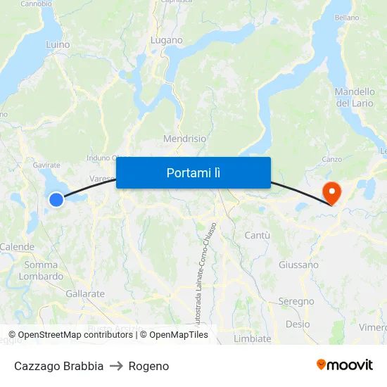 Cazzago Brabbia to Rogeno map