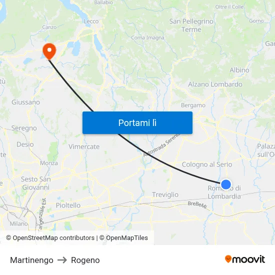 Martinengo to Rogeno map
