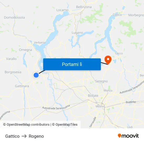 Gattico to Rogeno map
