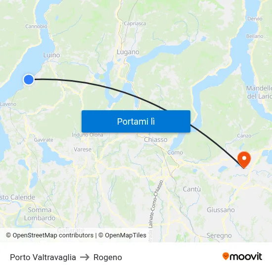 Porto Valtravaglia to Rogeno map