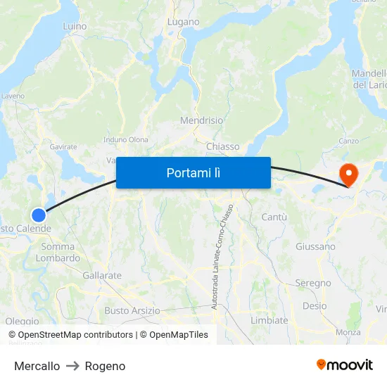 Mercallo to Rogeno map