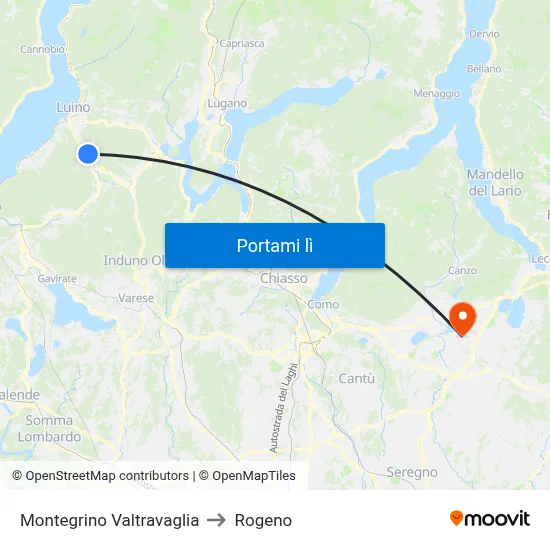 Montegrino Valtravaglia to Rogeno map