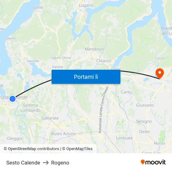 Sesto Calende to Rogeno map