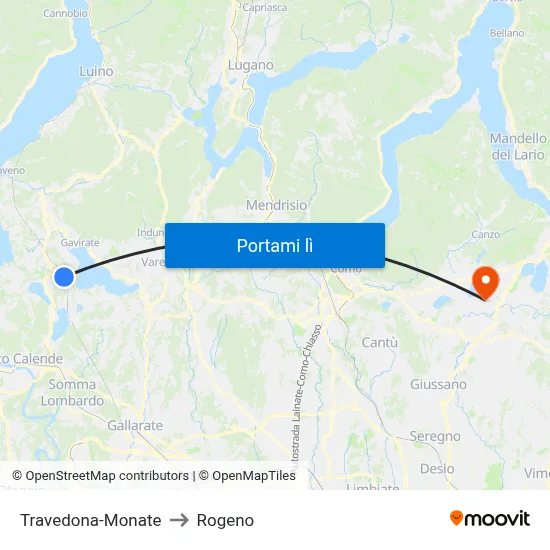 Travedona-Monate to Rogeno map