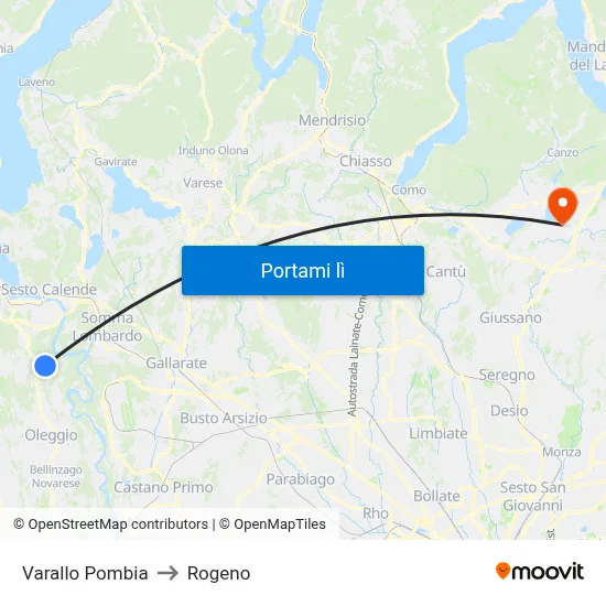 Varallo Pombia to Rogeno map