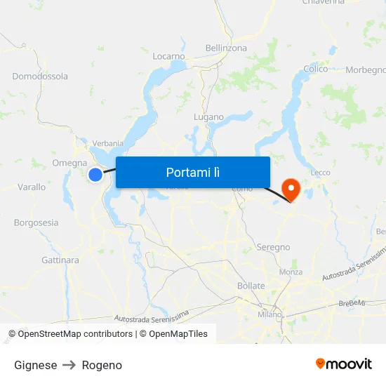 Gignese to Rogeno map
