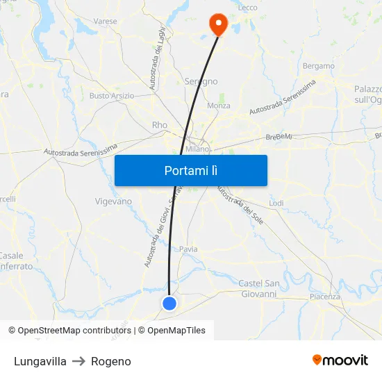 Lungavilla to Rogeno map