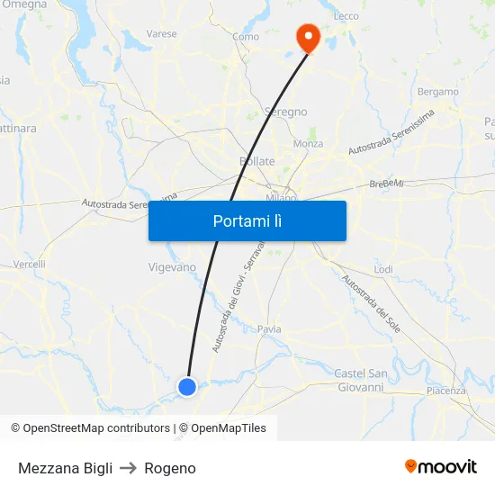 Mezzana Bigli to Rogeno map