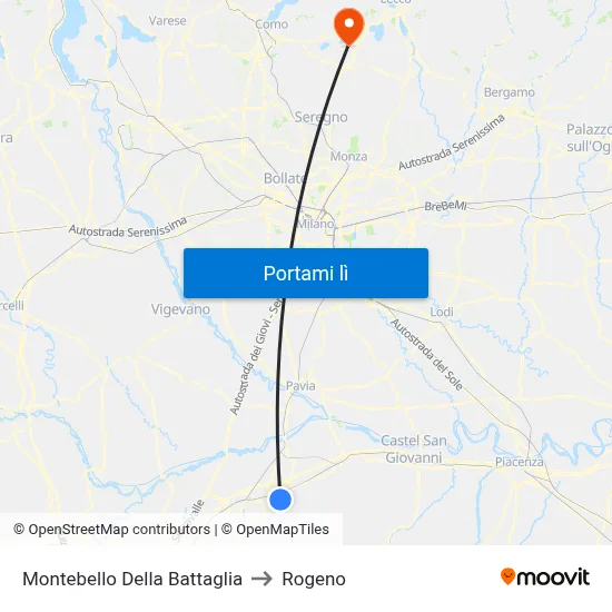 Montebello Della Battaglia to Rogeno map