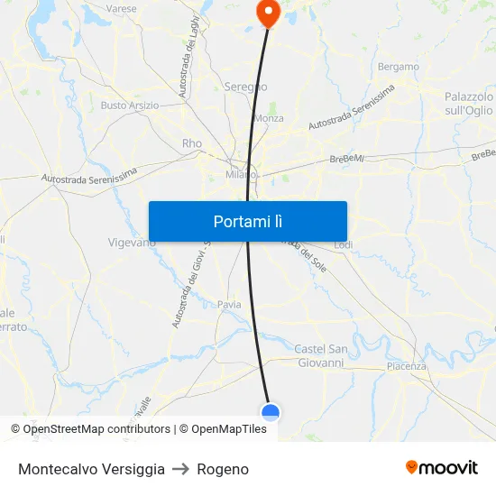 Montecalvo Versiggia to Rogeno map