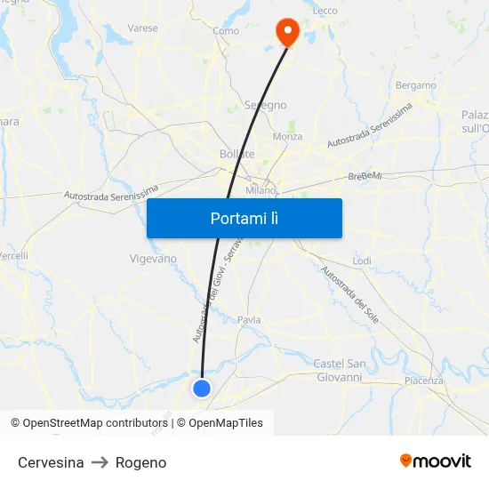 Cervesina to Rogeno map