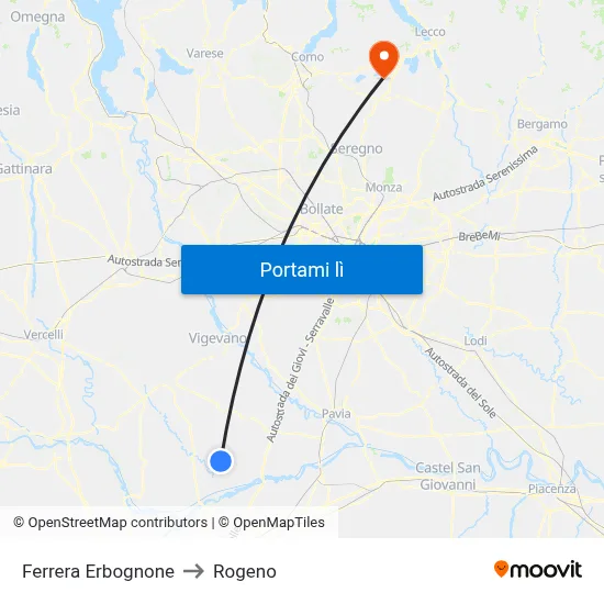 Ferrera Erbognone to Rogeno map