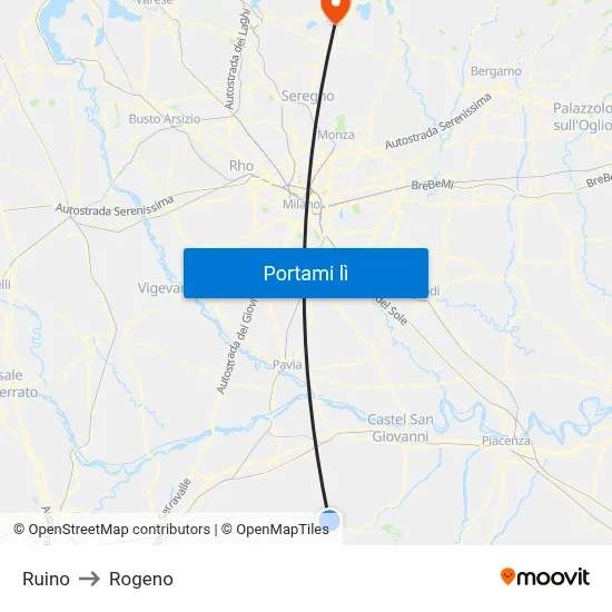 Ruino to Rogeno map