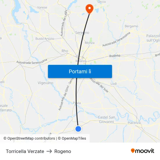Torricella Verzate to Rogeno map